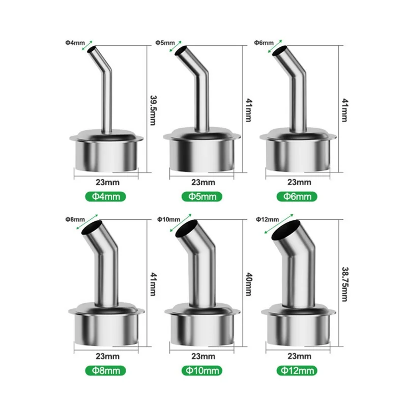 RELIFE 861 Series Curved Nozzle 45 Degree Oblique Stainless Steel Hot Air Rework Station Nozzles - 4mm
