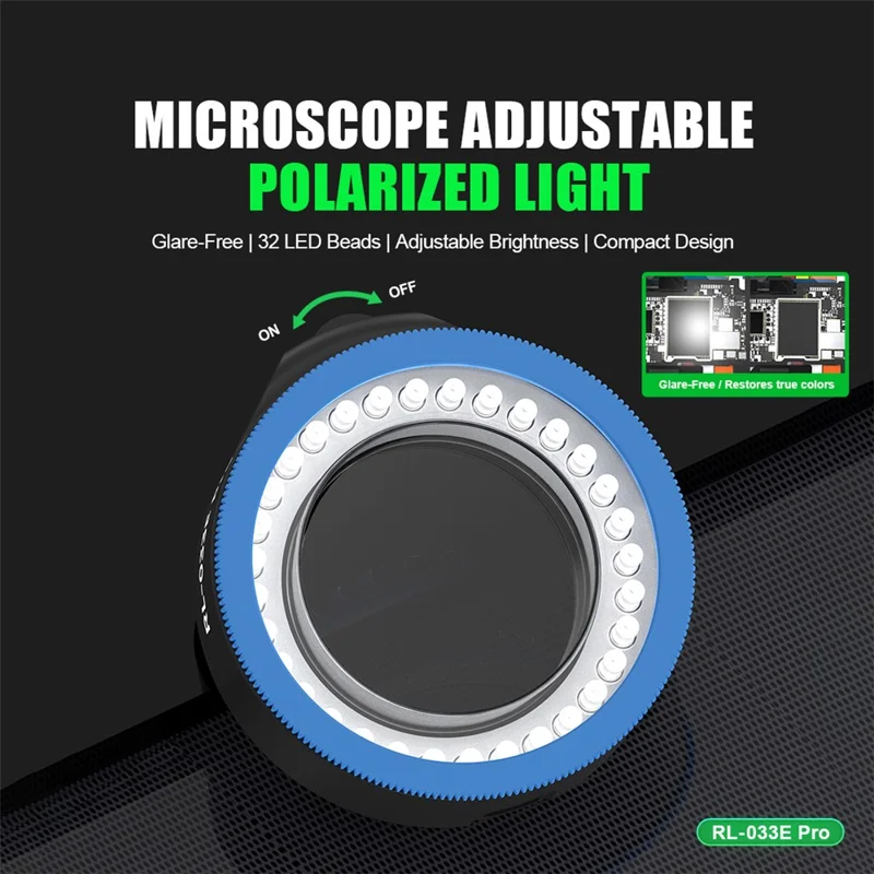 RELIFE RL-033E Pro 32 LEDs Dual Polarized Light Source Dimmable Brightness Microscope Ring Light