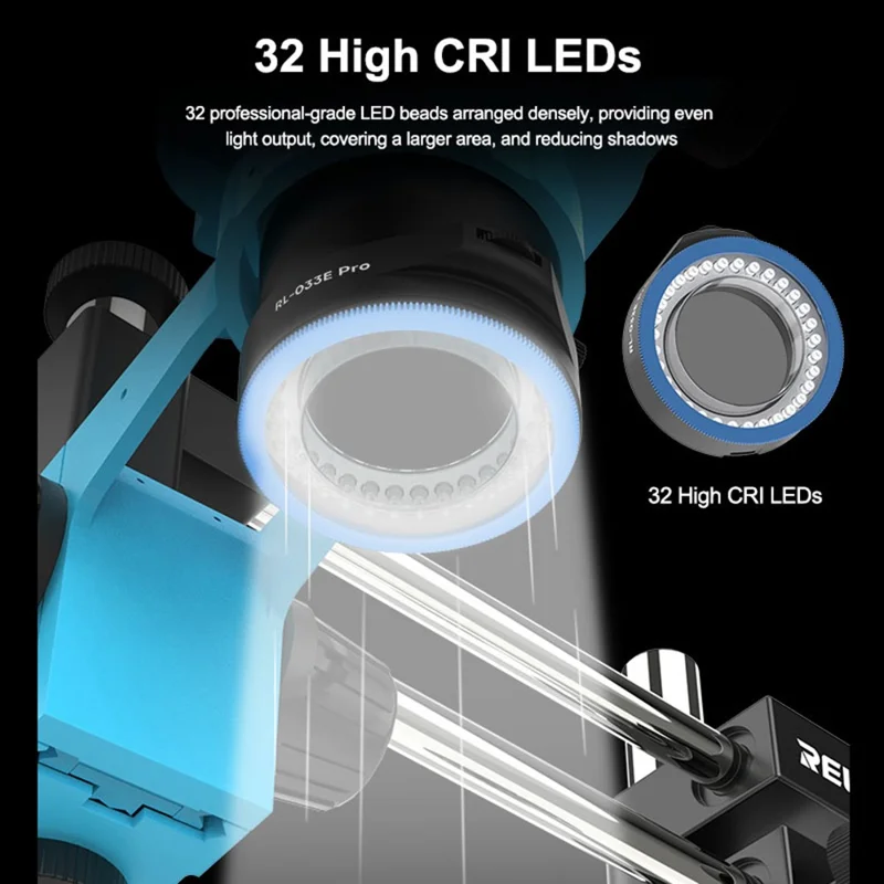 RELIFE RL-033E Pro 32 LEDs Dual Polarized Light Source Dimmable Brightness Microscope Ring Light