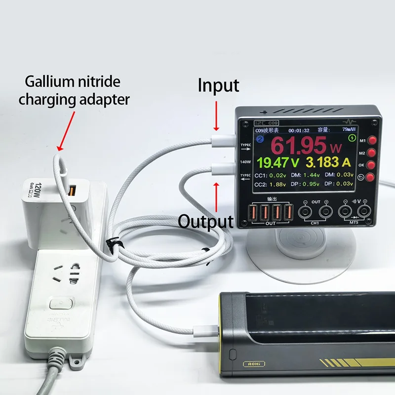Ensemble d'adaptateur de chargeur I2C C09 240W avec 2 câbles, chargeur mural de charge rapide GaN 120W pour téléphones / ordinateurs portables / tablettes