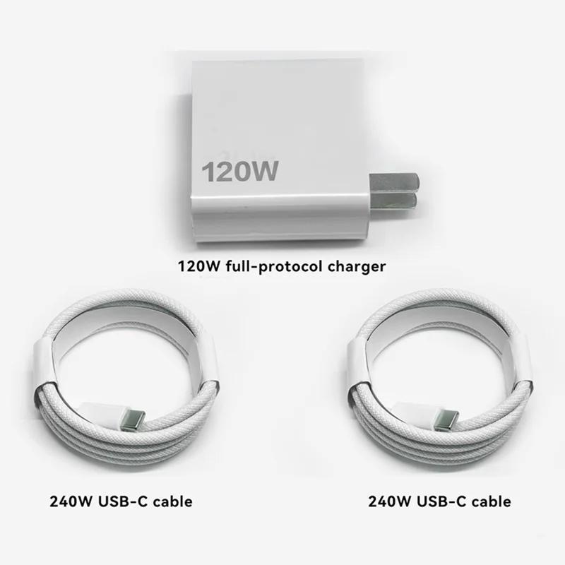 Ensemble d'adaptateur de chargeur I2C C09 240W avec 2 câbles, chargeur mural de charge rapide GaN 120W pour téléphones / ordinateurs portables / tablettes