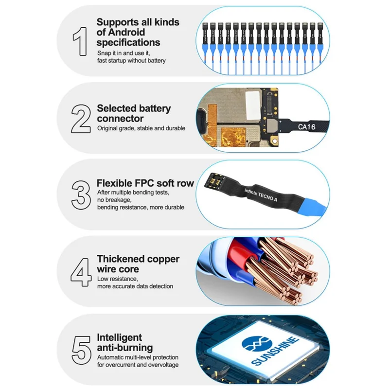 SUNSHINE SS-905H For Android Series Boot Power Cable Battery Start Test Line