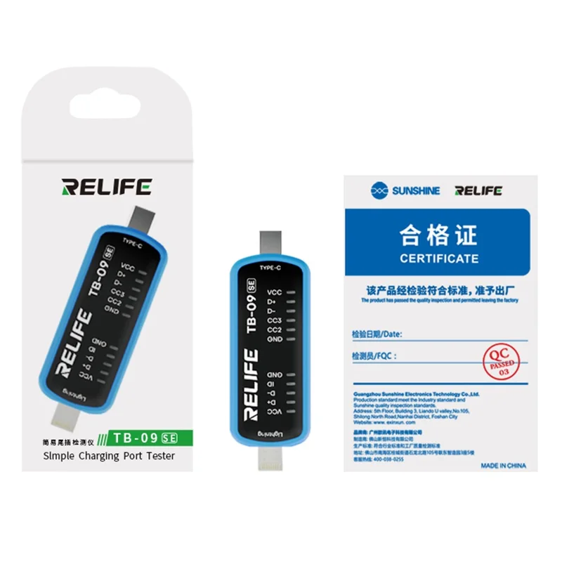 RELIFE TB-09 SE Testador de Porta de Carregamento para iPhone / Android com Detecção de Falhas em Plugue Duplo Tipo-C de 8 Pinos