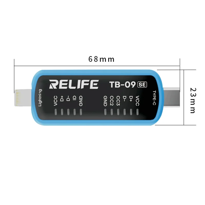RELIFE TB-09 SE Testador de Porta de Carregamento para iPhone / Android com Detecção de Falhas em Plugue Duplo Tipo-C de 8 Pinos