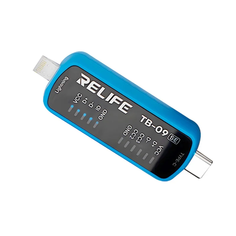 RELIFE TB-09 SE Testador de Porta de Carregamento para iPhone / Android com Detecção de Falhas em Plugue Duplo Tipo-C de 8 Pinos