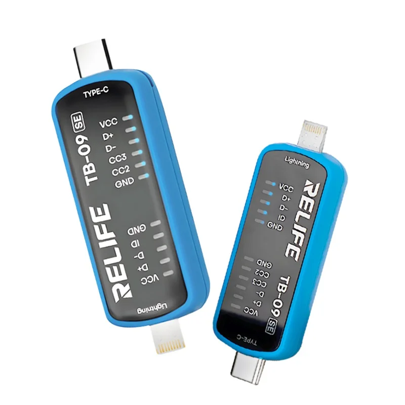 RELIFE TB-09 SE Testador de Porta de Carregamento para iPhone / Android com Detecção de Falhas em Plugue Duplo Tipo-C de 8 Pinos