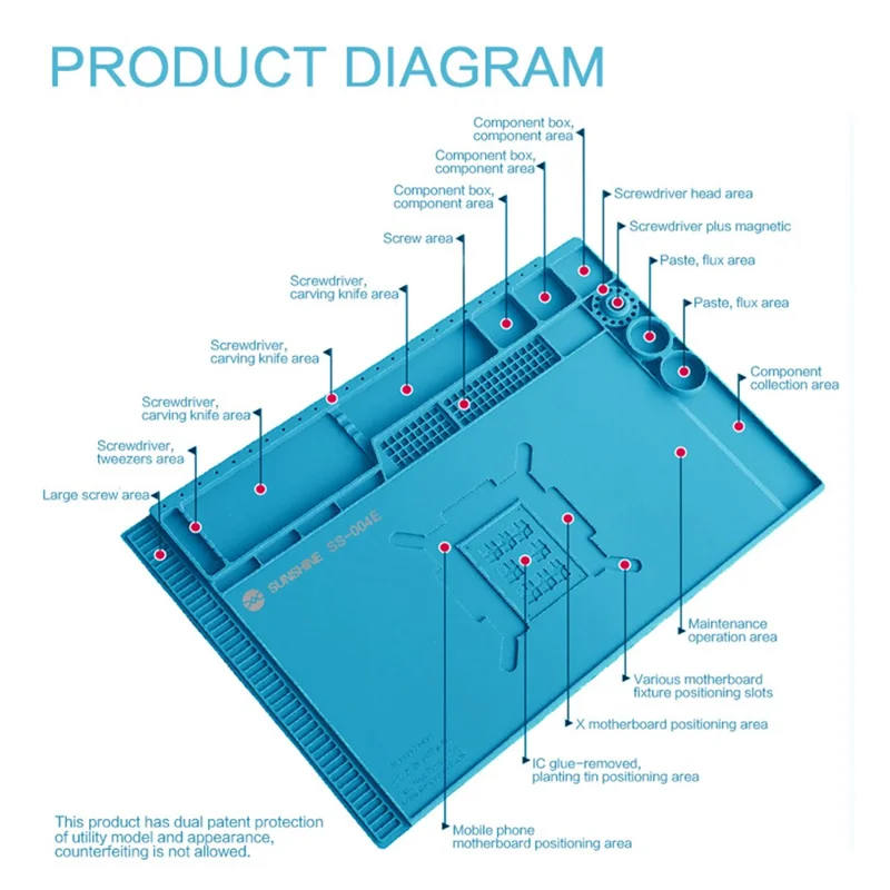 SUNSHINE SS-004E Multi-Functional Repair Station Insulation Silicone Pad Maintenance Platform with Magnetic