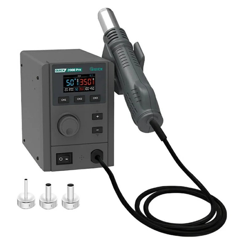 QUICK 2008 Pro Hot Air Gun Desoldering Rework Station Temperature Control LCD Display Desoldering Station - EU Plug