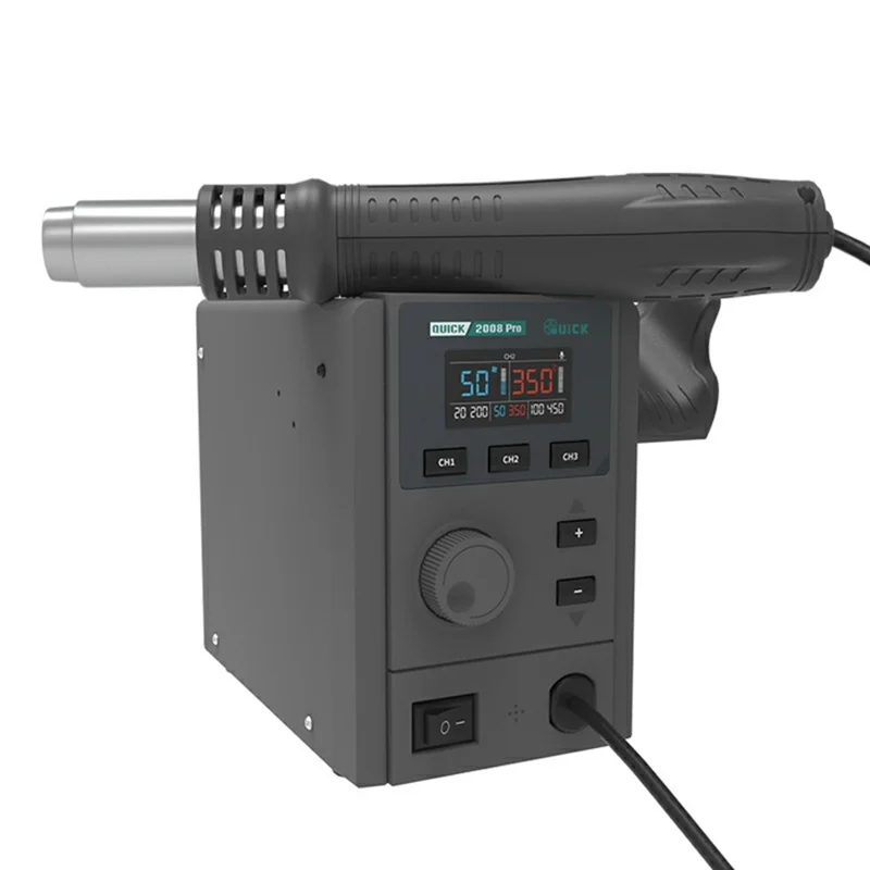 QUICK 2008 Pro Hot Air Gun Desoldering Rework Station Temperature Control LCD Display Desoldering Station - EU Plug