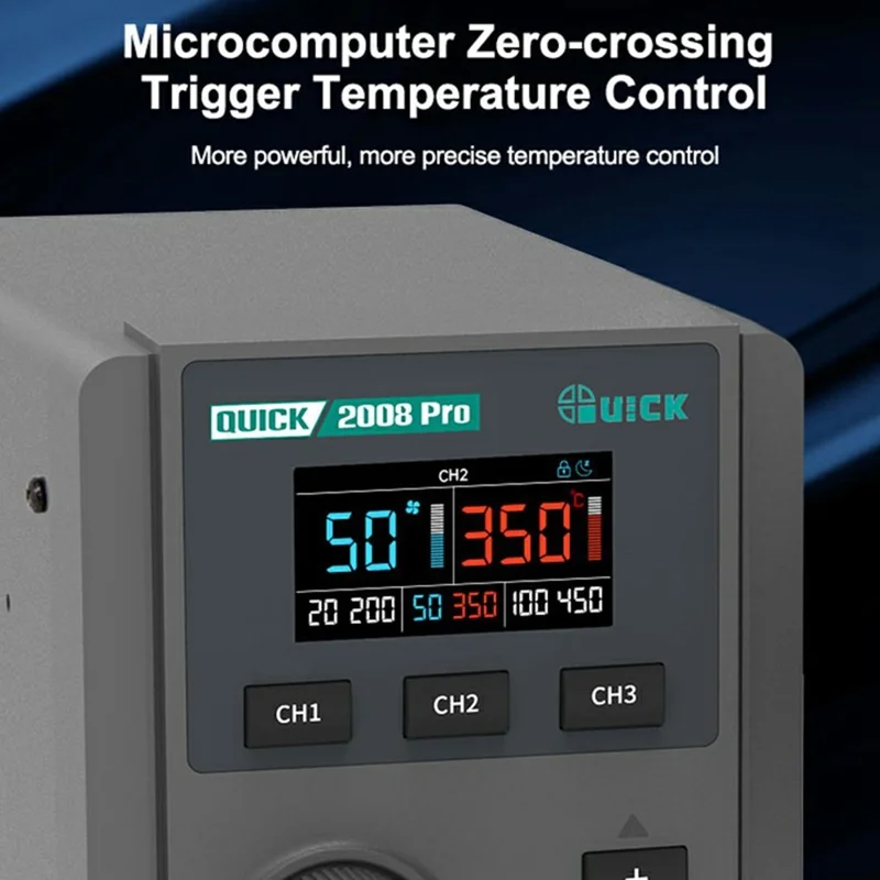 QUICK 2008 Pro Hot Air Gun Desoldering Rework Station Temperature Control LCD Display Desoldering Station - EU Plug