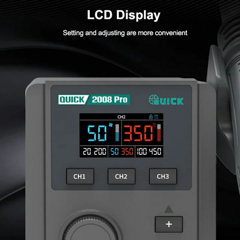 QUICK 2008 Pro Hot Air Gun Desoldering Rework Station Temperature Control LCD Display Desoldering Station - EU Plug
