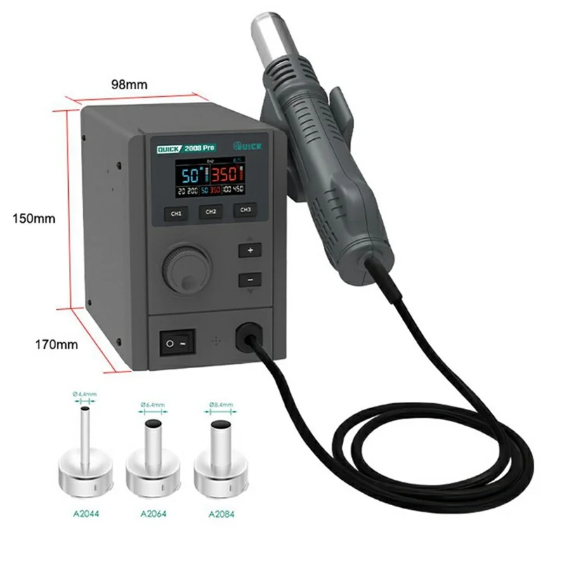 QUICK 2008 Pro Hot Air Gun Desoldering Rework Station Temperature Control LCD Display Desoldering Station - EU Plug