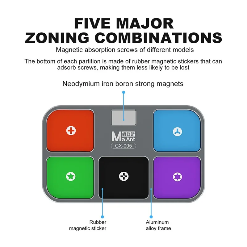 MAANT CX-005 Magnetic Storage Board 5 Compartment Organizer Rubber Magnetic Tiles For Screws And Tools