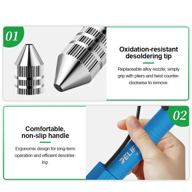 RELIFE TO5 Electric Solder Sucker Desoldering Tool for Solder Joint Removal and Component Replacement