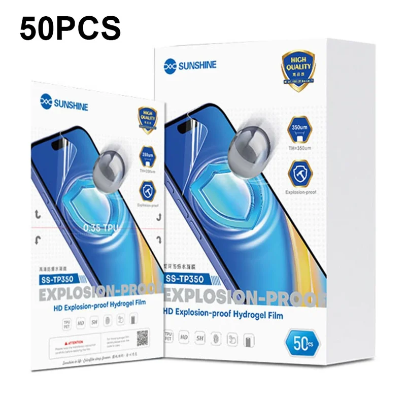 SUNSHINE SS-TP350 50 قطعة من فيلم الهيدروجيل عالي الوضوح، واقي شاشة شفاف فائق ومقاوم للانفجار ومقاوم للخدوش