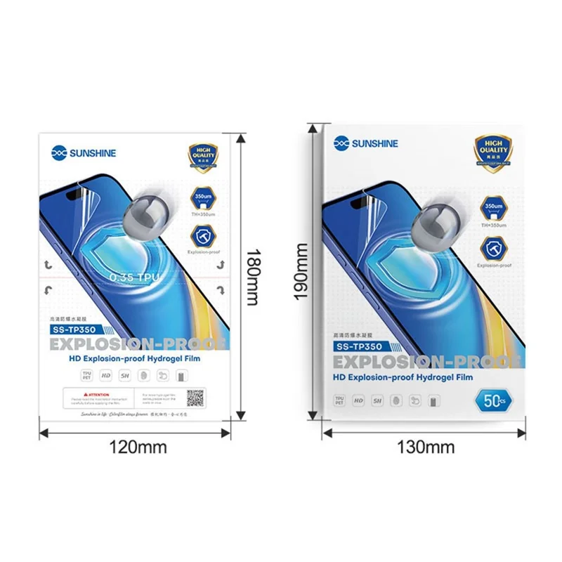 SUNSHINE SS-TP350 50 قطعة من فيلم الهيدروجيل عالي الوضوح، واقي شاشة شفاف فائق ومقاوم للانفجار ومقاوم للخدوش
