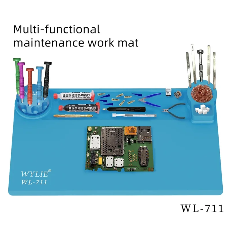 WYLIE WL-711 Heat Insulation Silicone Work Mat 450 x 280mm for Phone Screen Motherboard Repair Tools - Blue