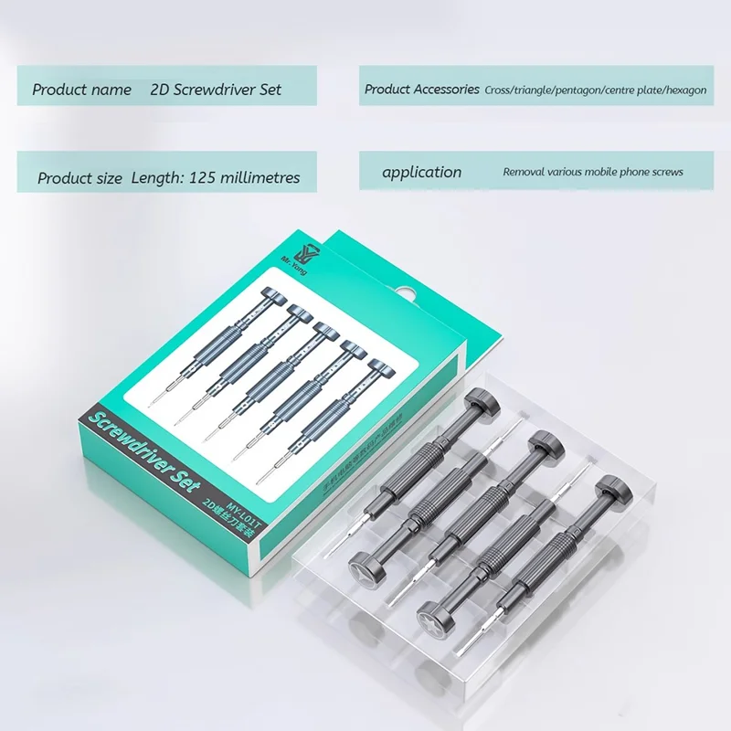طقم مفك براغي دقيق MY-L01T مكون من 5 قطع، أداة تفكيك دقيقة بمقبض مقاوم للانزلاق، مفكات براغي من السبائك