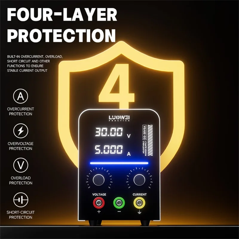 LUOWEI LW-D3-30V5A Adjustable DC Power Supply Short Circuit Detection and Repair for Motor Phone Laptop - EU Plug