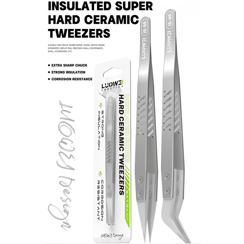 Pinzette Ceramiche Isolanti LUOWEI per Riparazione Schede Circuiti - Punta Curva IS-60