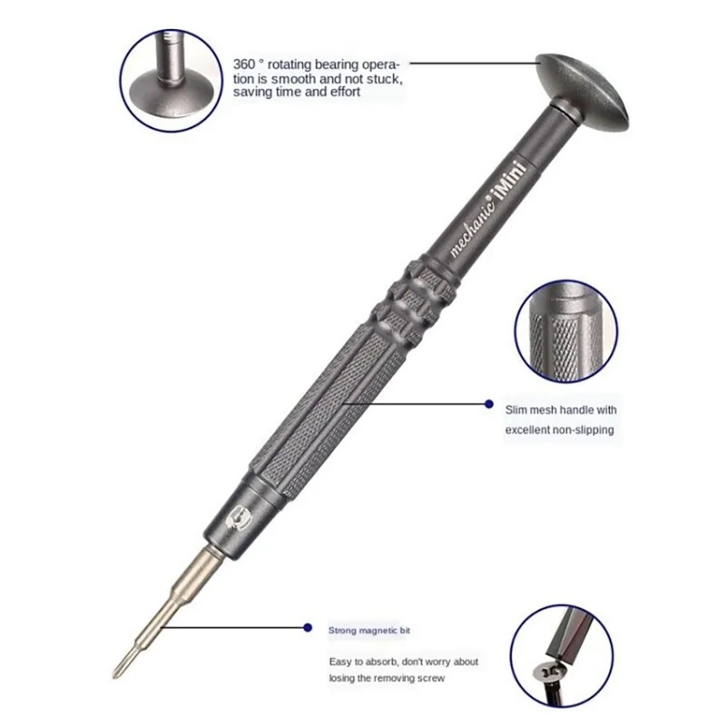 MECHANIC Mini Screwdriver for Watch / Glasses / Phone Repair Precision Tool with Magnetic Tips, Rotating Bearing - 5-Point 0.8