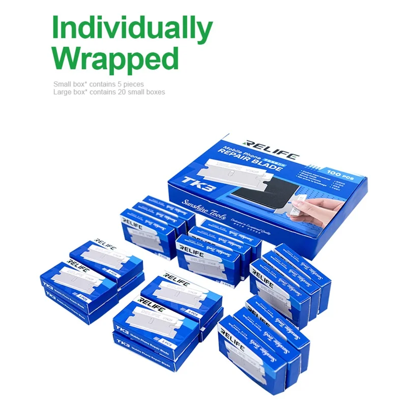 RELIFE TK3 100Pcs Mobile Phone Repair Blades Ultra-Thin Carbon Steel Cutting Tools for Screen Removal  /  Adhesive Removal