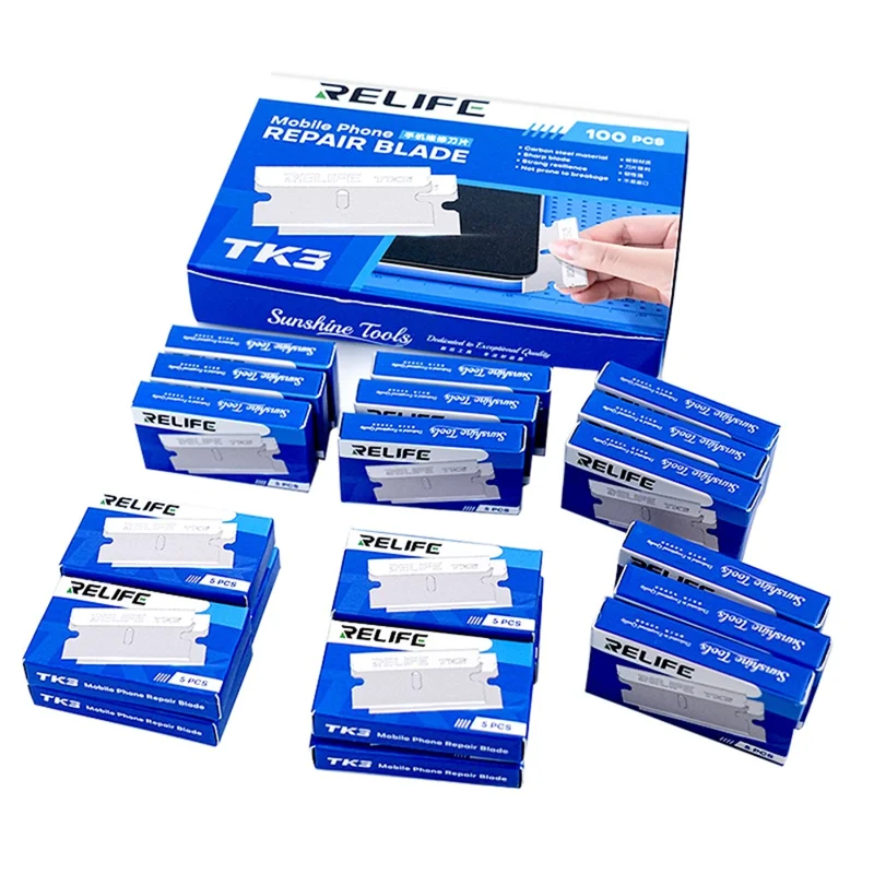 RELIFE TK3 100Pcs Mobile Phone Repair Blades Ultra-Thin Carbon Steel Cutting Tools for Screen Removal  /  Adhesive Removal