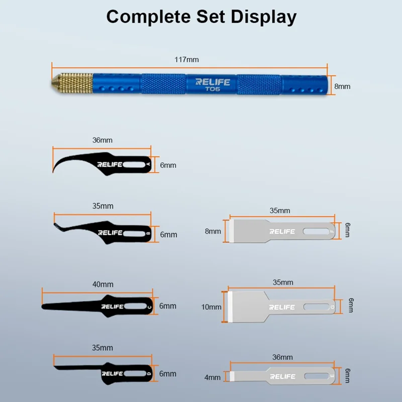 RELIFE TK5 8 in 1 Blade Set Multifunctional Tool for Mobile Motherboard IC / CPU Repair Glue Removal and Precision Prying