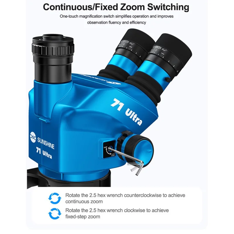 SUNSHINE 71 Ultra Trinocular Microscope 0.65X - 5.5X Zoom for Phone Electronic PCB Soldering Repair - Blue