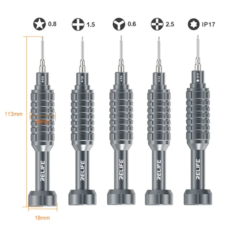 RELIFE RL-730A 5 in 1 Steel Cannon King Classic Series Aluminum Alloy Screwdriver Set with Magnetic Tip