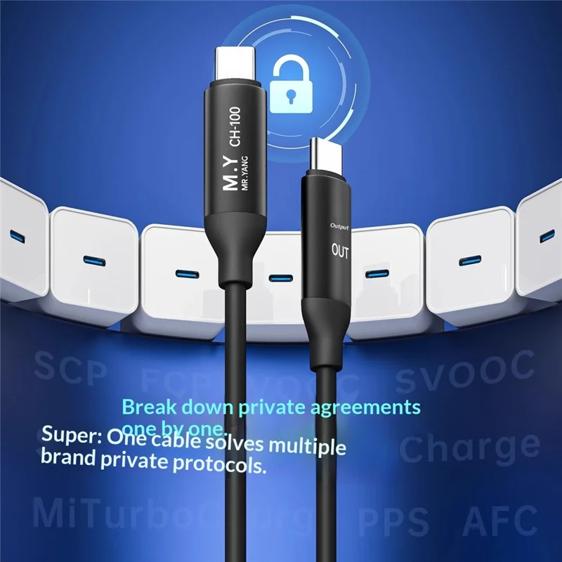 MR.YANG CH-100 USB-C to USB-C Cable 100W Fast Charging Protocol Converter for Home  /  Car Use
