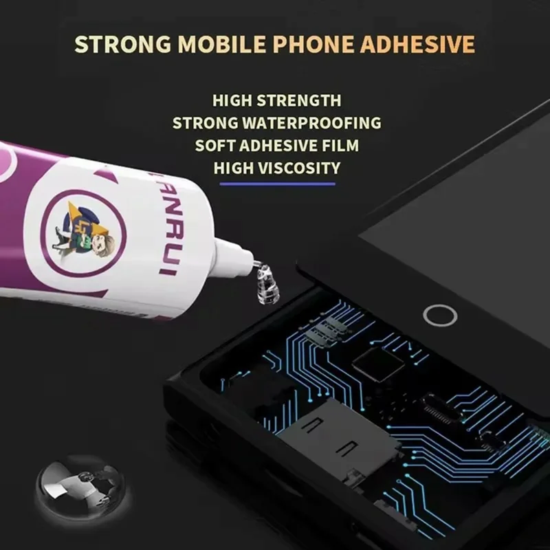 Cola Ativa Blue Ray I9 55ML Ligação Forte Elastómero Macio Cola Rápida para Telemóveis - Transparente