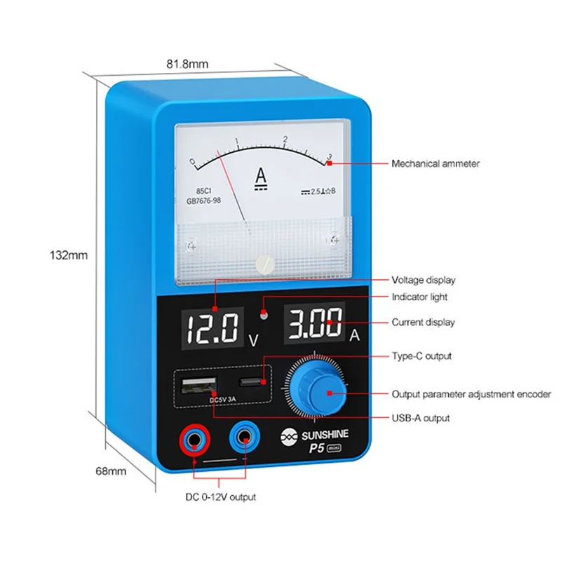 SUNSHINE P5 Mini Smart Power Supply Dual Display Intelligent Screen Dual Port 5V3A Output - EU Plug