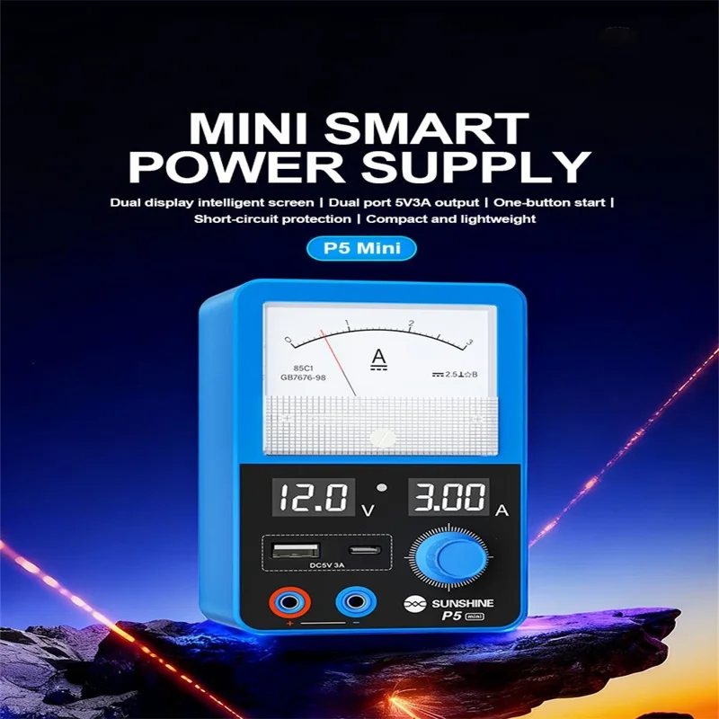 SUNSHINE P5 Mini Smart Power Supply Dual Display Intelligent Screen Dual Port 5V3A Output - EU Plug