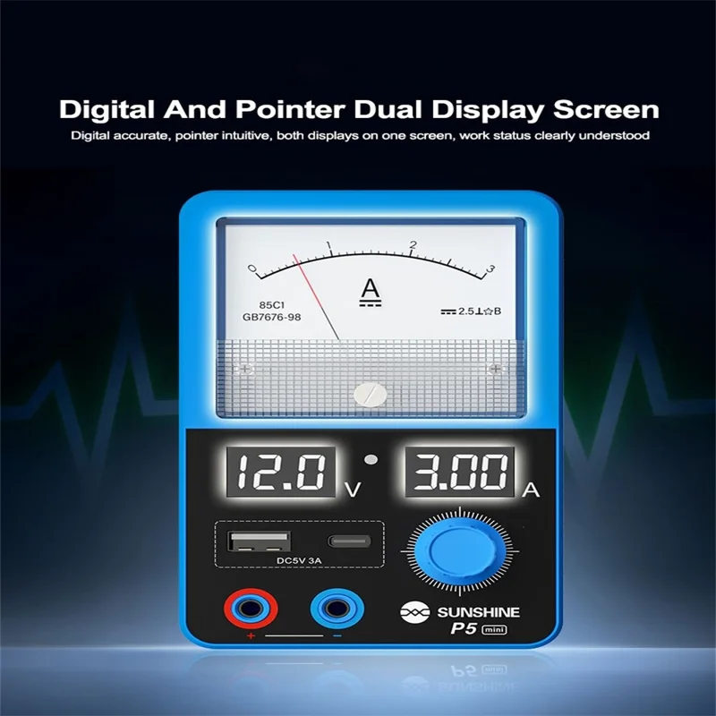 SUNSHINE P5 Mini Smart Power Supply Dual Display Intelligent Screen Dual Port 5V3A Output - EU Plug