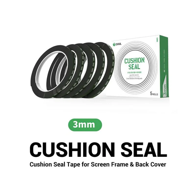 2UUL CS01 5 Rolls 3mm Cushion Seal Tape for Screen Frame Back Cover Double Sided Adhesive Tape - Black
