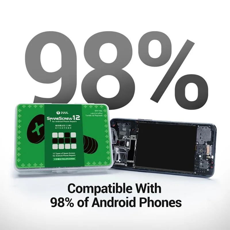 2UUL SC12 1200Pcs Spare Screw 12 Types Phillips Screws for Android Phone Repairs - Gold + Silver