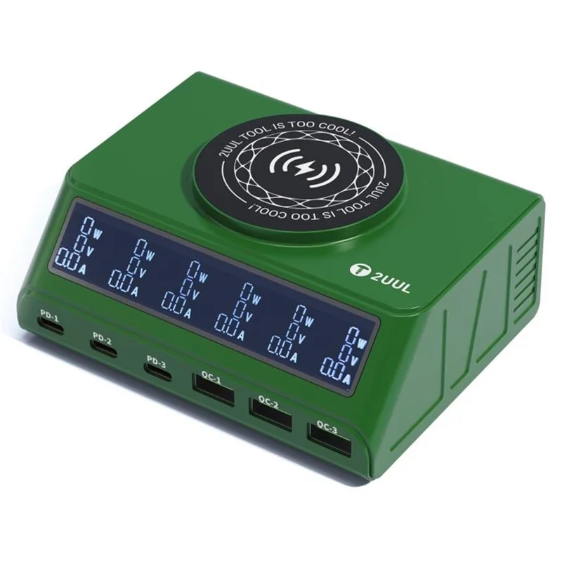 2UUL PC11 110W Multi-Port PD + QC Desktop Charging Station Wireless Pad LCD Display for Phones  /  Tablets  /  Laptops - EU Plug