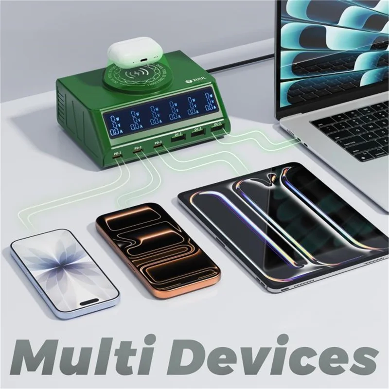 2UUL PC11 110W Multi-Port PD + QC Desktop Charging Station Wireless Pad LCD Display for Phones  /  Tablets  /  Laptops - EU Plug