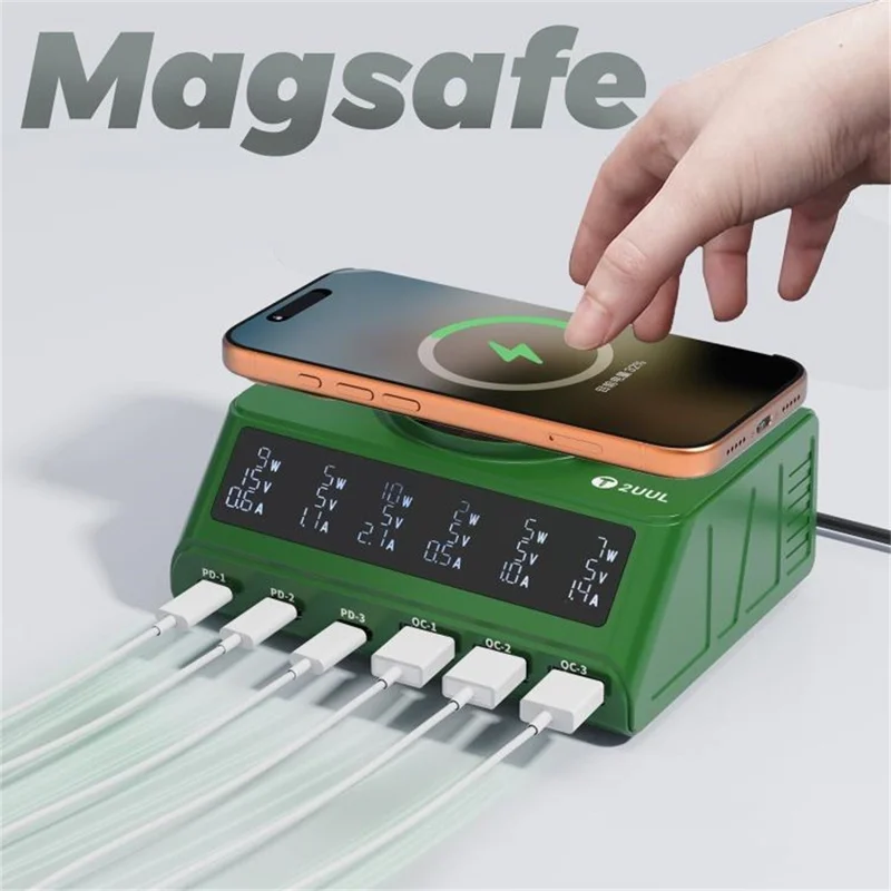 2UUL PC11 110W Multi-Port PD + QC Desktop Charging Station Wireless Pad LCD Display for Phones  /  Tablets  /  Laptops - EU Plug