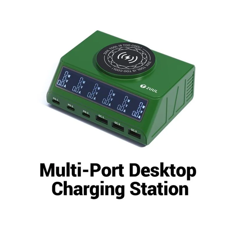 2UUL PC11 110W Multi-Port PD + QC Desktop Charging Station Wireless Pad LCD Display for Phones  /  Tablets  /  Laptops - US Plug