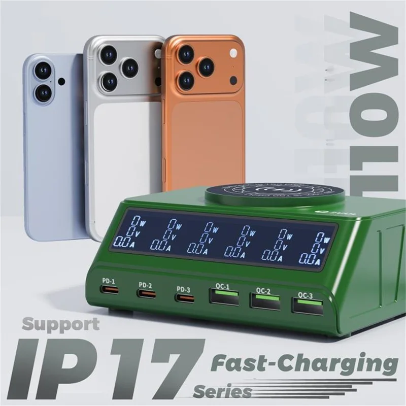 2UUL PC11 110W Multi-Port PD + QC Desktop Charging Station Wireless Pad LCD Display for Phones  /  Tablets  /  Laptops - US Plug