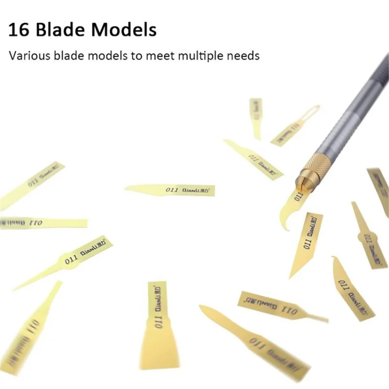 DIANLI 011 Conjunto de Ferramentas Multifunção 16-em-1 com Lâminas Ultrafinas para Remoção de Adesivos para Reparação de Eletrónicos