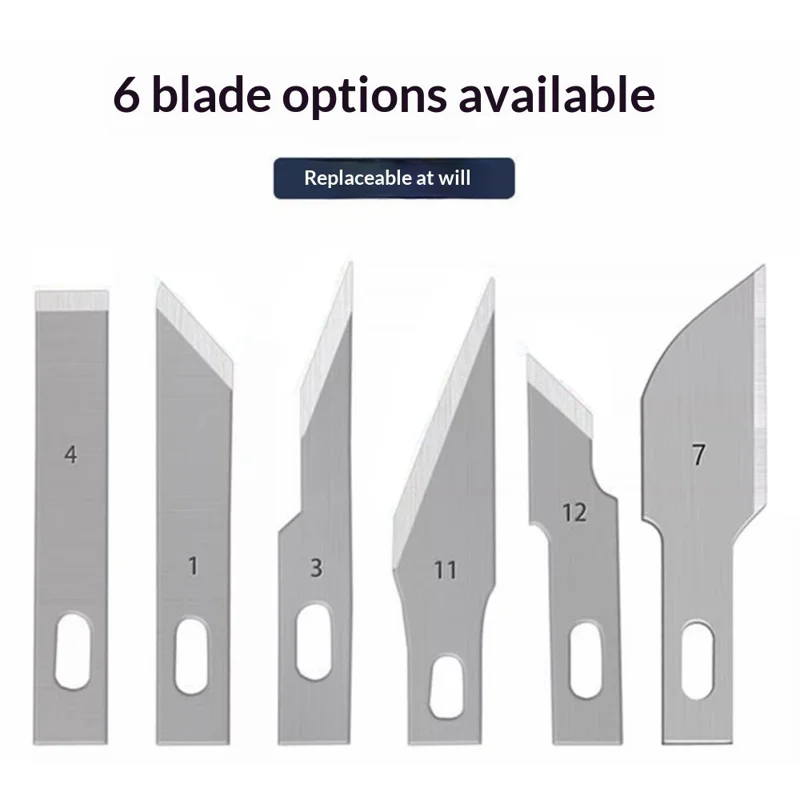 Набор точных инструментов для резки под ремонт телефона с 6 сменными лезвиями и ручкой с противоскользящим покрытием — серебристый