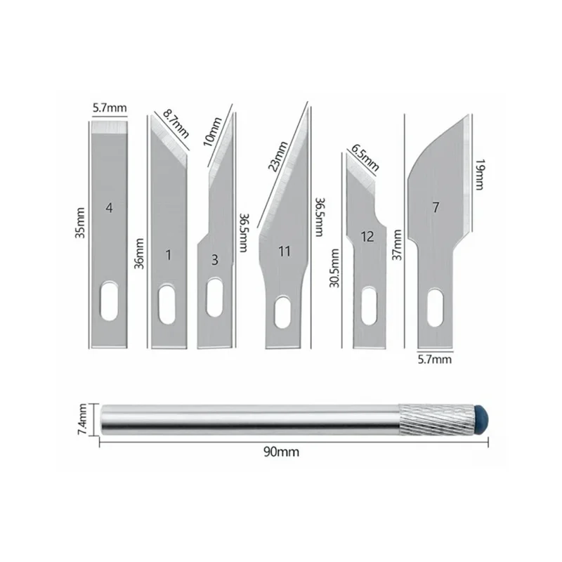 Набор точных инструментов для резки под ремонт телефона с 6 сменными лезвиями и ручкой с противоскользящим покрытием — серебристый