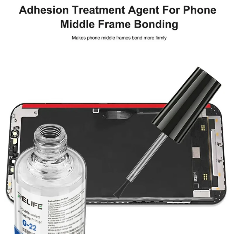 RELIFE G-22 18 ml dubbelklibbandets primer med borste för montering av telefonens mittkapsel - Svart