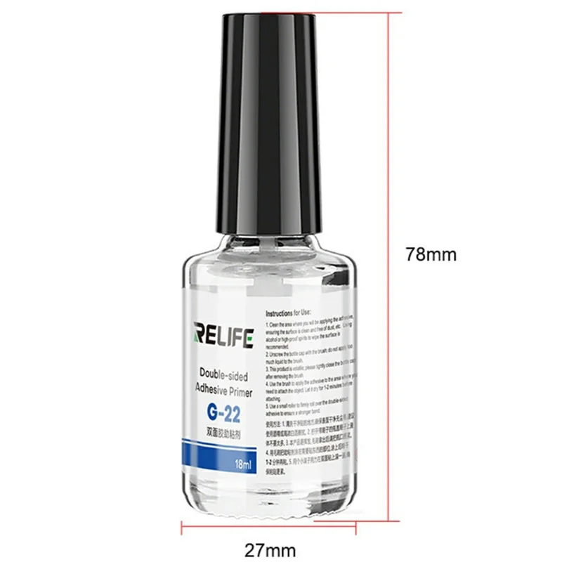 RELIFE G-22 18 ml dubbelklibbandets primer med borste för montering av telefonens mittkapsel - Svart