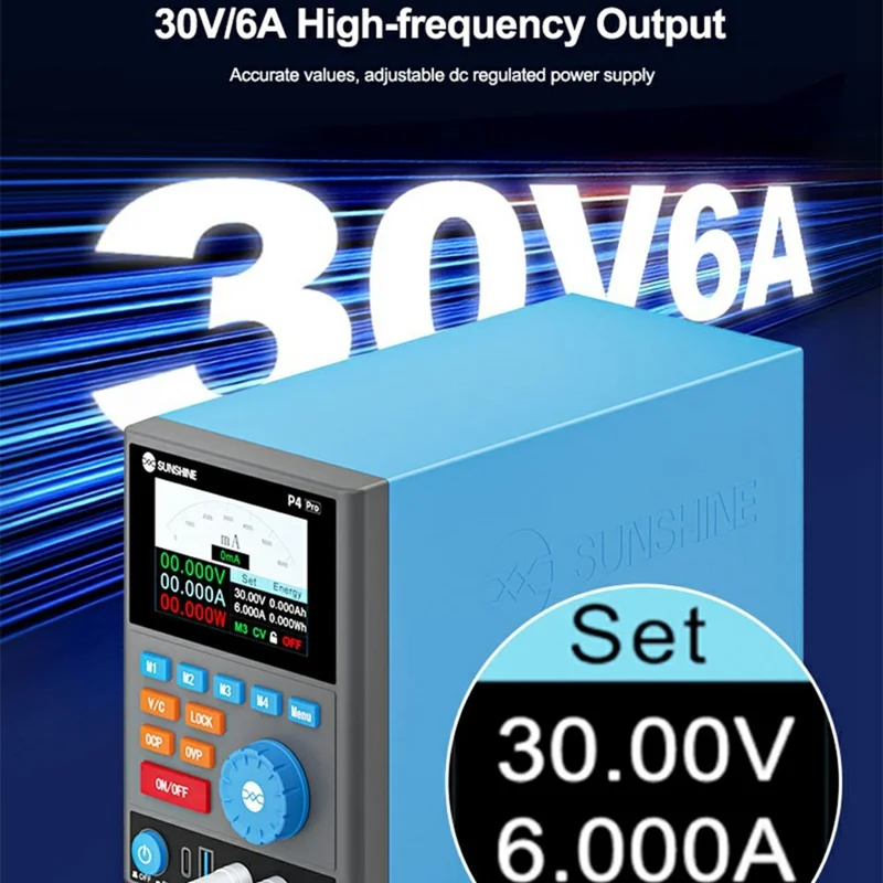 Fonte de Alimentação CC Controlada Digitalmente SUNSHINE P4 Pro, Saída de Alta Frequência 30V 6A, Memória de Quatro Níveis - Tomada UE