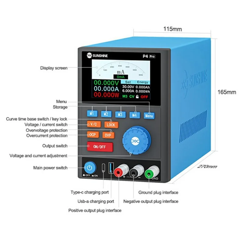 Fonte de Alimentação CC Controlada Digitalmente SUNSHINE P4 Pro, Saída de Alta Frequência 30V 6A, Memória de Quatro Níveis - Tomada UE