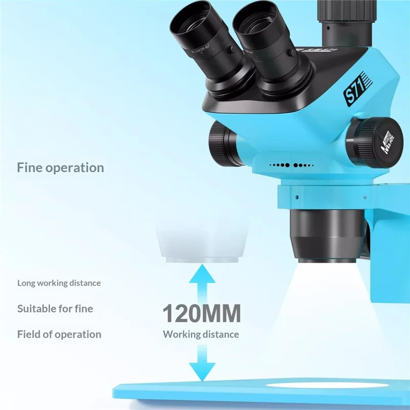MAANT SkyEye S71 Mikroskop trójosłupowy, powiększenie ciągłe 6,5–52X, wysoka rozdzielczość, do naprawy płytek PCB i telefonów – niebieski